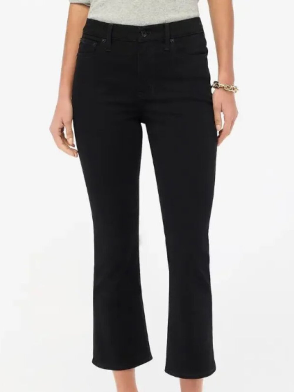 NWT J.Crew Factory Mid-Rise Flare Crop Jean In All-Day Stretch In Black Size 30